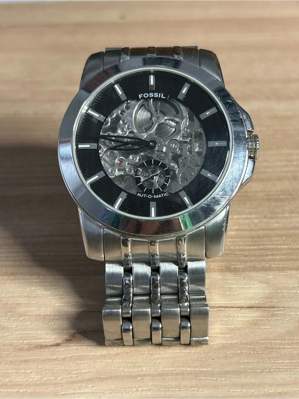 Fossil ME1027 Men’s Silver and Black Skeleton Automatic Watch